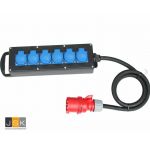 Stroomverdeler stekkerdoos 16A, 1x Stekker 16A 5p 400V, 3x Schuko stopcontact 16A 250V IP54 ongezekerd, Kabel: H07RN-F 5G2,5mm2, IP44