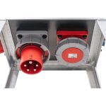 125A Kunststof verdeelkast QUATRO op frame |Ingang en doorlus: CEE 125A 5p 6h 400V via onderzijde | 2x CEE 63A 5p 6h 400V - 4x CEE 32A 5p 6h 400V - 6x Schuko 16A 2p+RA 230V | NL20.2406.24035 | EAN: 4068773538461