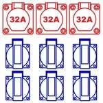 Bos Verdeelkast MIDI materieeldienst 63A, doorlus 63A 5p 400V, 3x CEE 32A 5p 400V, 6x schuko 16A 2p+RA 230V, 1446.148631
