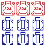 Keraf KE100 Zwerfkast / Verdeelkast type Omega, doorlus 63A 5p 400V, 2x CEE 32A 4p 400V, 1x CEE 32A 5p 400V, 6x schuko 16A 2p+RA 230V, 104488 - JSK Handelsonderneming