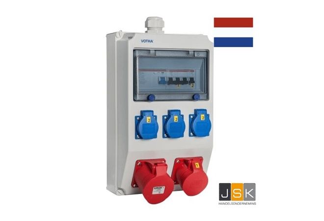 NL63.113.0111  VOTHA® wandverdeler - bedraad "WOLFSBURG" ~ 1x 32A 5p 400V ~ 1x 16A 5p 400V ~ randaarde-contactdozen: 3 stuks