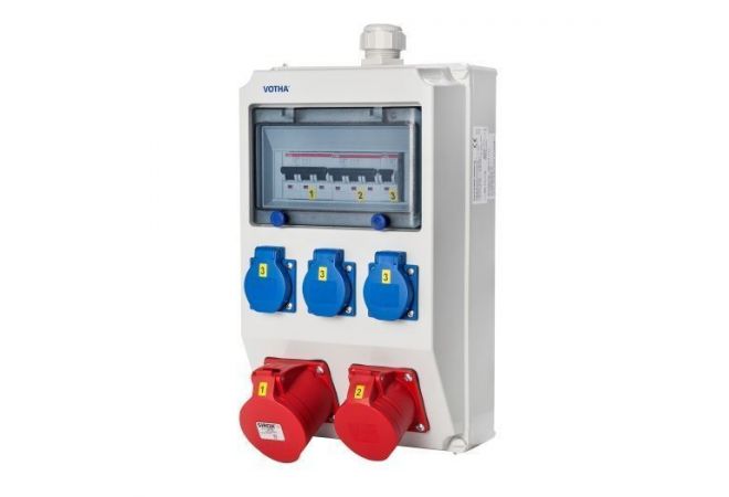 VOTHA® wandverdeler - bedraad - 1x CEE 32A / 1x CEE 16A / 3x contactdoos 230V - "WOLFSBURG" 063.113.0111