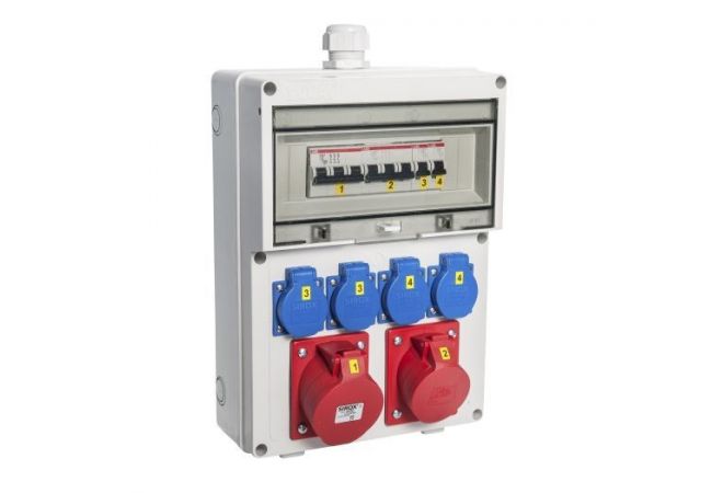 VOTHA WÜRZBURG wandverdeler - bedraad met 1 x CEE 32 A, 1 x CEE 16 A, 4 x schuko 230 Ven aardlekschakelaar 40 A 0,03 A (4P) - 061.114.1121 - 4028232427125