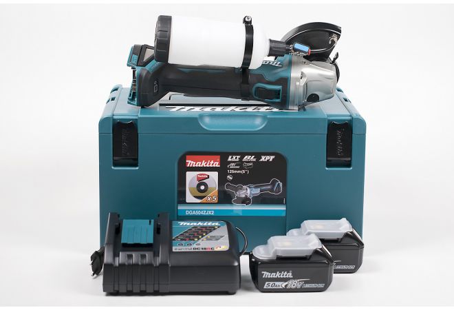 Makita DGA504RTJ Haakse kwartsstof accu-slijper met waterdruppelaar 125mm 18V/5.0AH LI-ION