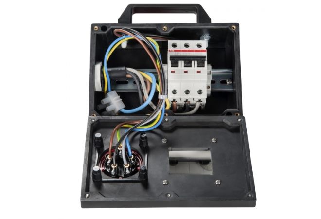 CEE-rubberen adapterbox met CEE-stekker 32A | 1x 16A 5-polig met overstroomschakelaar | Sirox® 016.010.0100-1 - JSK Handelsonderneming