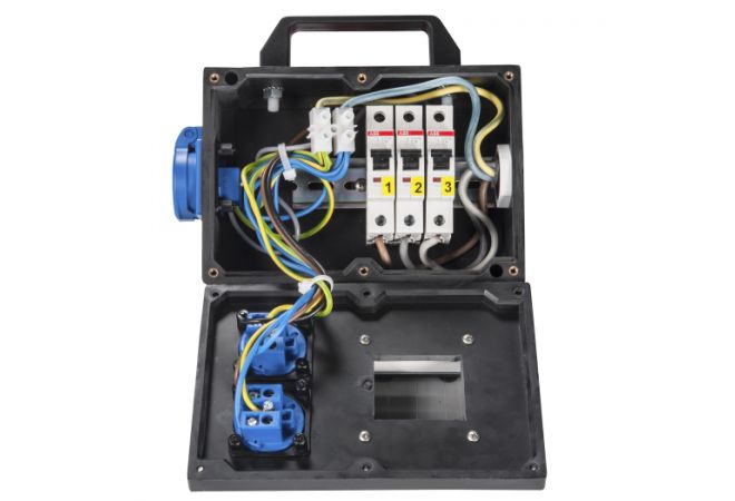 CEE-rubberen adapterbox met CEE-stekker 32A 5-polig | met 3x 230V contactdoos | Sirox® 016.003.0030-1 - JSK Handelsonderneming