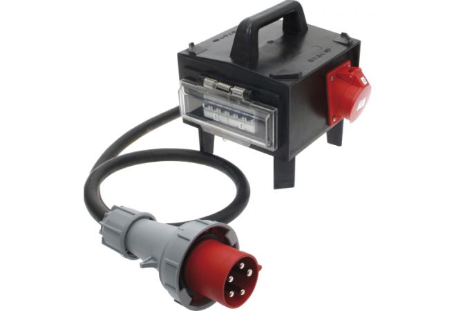 CEE-rubberen adapterbox 400V met 2x 32A 5p aansluiting - aanvoer 2m kabel 5x16 mm²  CEE-stekker 63 A - 013.200.2000-1 - JSK Handelsonderneming