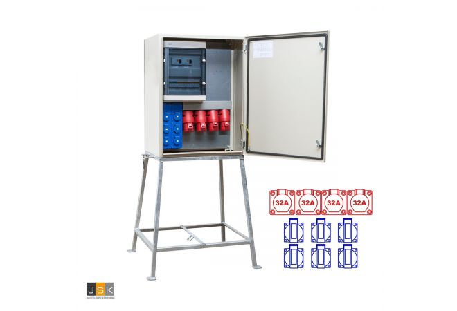Bouw aansluitkast 63A kWh | KEM6005 | 4x CEE 32A 5p 380V | 6x schuko 16A 230V | 105447 - JSK Handelsonderneming