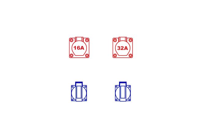 Keraf Domino wandkast IP44 CEE 16/32A | 1x CEE 16A 5p 400V | 1x CEE 32A 5p 400V | 2x schuko 16A 250V | 114626 | Gratis verzending - JSK Handelsonderneming