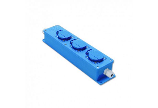 Snoercentrale KERAF blauw met 3 inbouw contactdozen doorlus 16A, 250V~ type 16DL 106965 - JSK Handelsonderneming