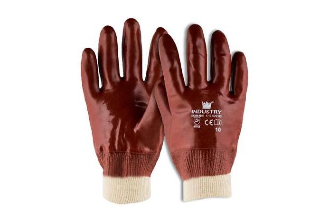 11702200 Handschoen PVC rood met tricot manchet en gesloten rugzijde (Doos 120 paar) - 1.17.022.00 - JSK Handelsonderneming