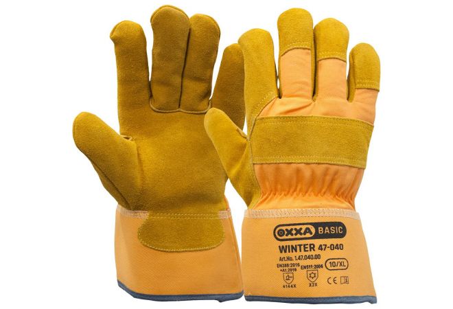 1.47.040.00 Splitlederen winterhandschoen "Cold Worker" met gele kap 7 cm kap dikke foamvoering (doos 60 paar) (Maat 10) 14704000
