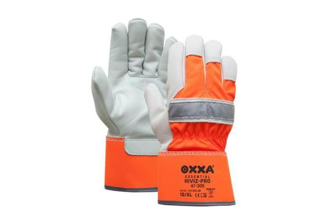 M-Safe Hi-Viz Premium 47-305 handschoen (doosverpakking 60 paar), A-kwaliteit rundnerfleder en zijn flanel gevoerd, Extra zichtbaarheid voor meer veiligheid