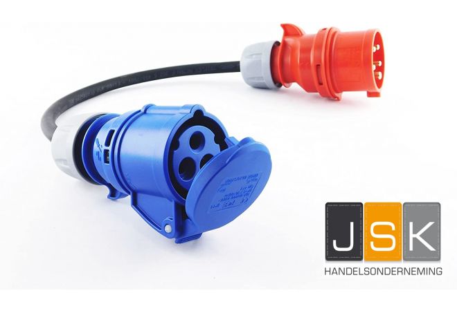 CEE stroom adapter 5P 400V 16A -> CEE blauw 3P 230V 16A - CS165163 - JSK Handelsonderneming