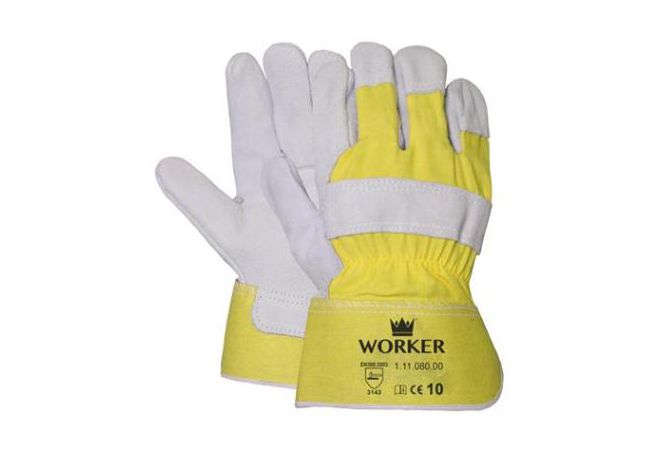 111080 - A-kwaliteit splitlederen handschoen, zware kwaliteit Worker (Doos 60 paar) - 1.11.080.00 - JSK Handelsonderneming