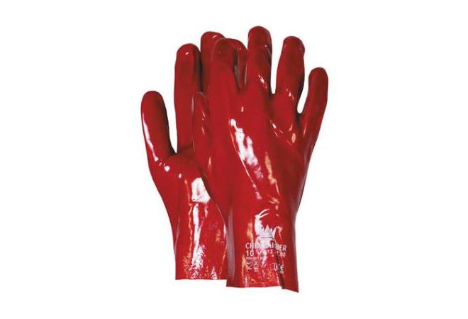 Handschoen PVC rood, enkel gedipt, 270 mm (Doos 120 paar) - 1.17.027.00 - JSK Handelsonderneming
