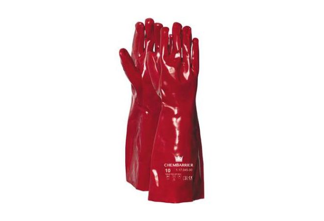 Handschoen PVC rood, enkel gedipt, 450 mm (Doos 60 paar) - 1.17.045.00 - JSK Handelsonderneming