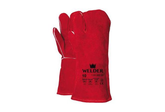 Lashandschoen van rood splitleder, 3-vinger model (Doos 60 paar) - 1.53.322.00 - JSK Handelsonderneming