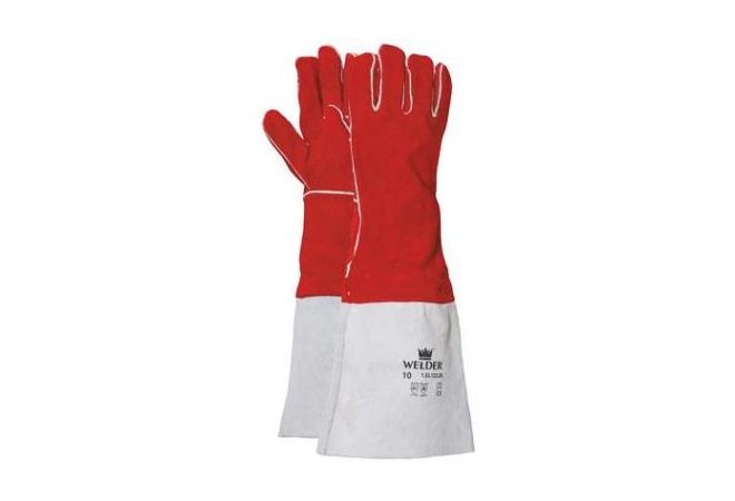 Lashandschoen van rood splitleder met lange kap (Doos 60 paar) - 1.53.122.20 - JSK Handelsonderneming