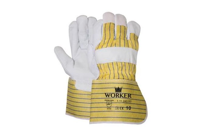 Nerflederen handschoen met gerubberiseerde gele kap (Doos 120 paar)  - 1.11.240.00 - JSK Handelsonderneming