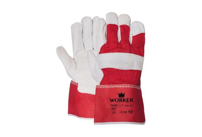 Nerflederen handschoen met gerubberiseerde rode kap (Doos 120 paar) - 1.11.340.00 - JSK Handelsonderneming