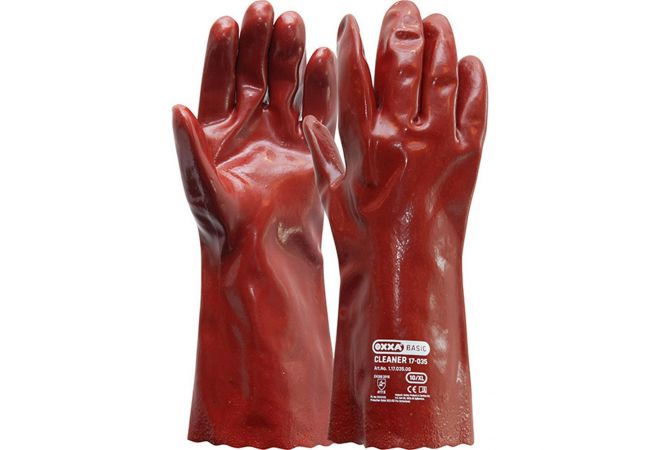 Handschoen PVC rood, enkel gedipt, 350 mm (Doos 60 paar) - 1.17.035.00 - JSK Handelsonderneming
