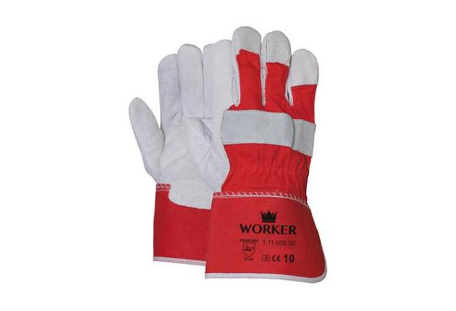 Rundsplitlederen handschoen met rode kap (Doos 120 paar) - 1.11.058.00 - JSK Handelsonderneming
