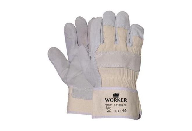 Rundsplitlederen handschoen met écru kap (Doos 120 paar) (`Maat 10) - 1.11.054.00 - JSK Handelsonderneming