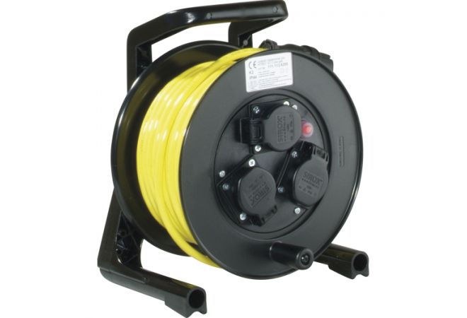Kabelhaspel 25 meter met 3 contactdozen en PUR-kabel H07BQ-F geel - 111.113.6255 - gratis verzending  - JSK Handelsonderneming