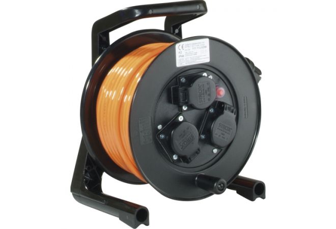Kabelhaspel 25 meter met 3 contactdozen en PUR-kabel H07BQ-F oranje - 111.113.6258 - gratis verzending - JSK Handelsonderneming