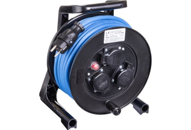 Kabelhaspel 25 meter met 3 contactdozen en zware rubberkabel H07RN-F blauw- 111.113.1256 - JSK Handelsonderneming