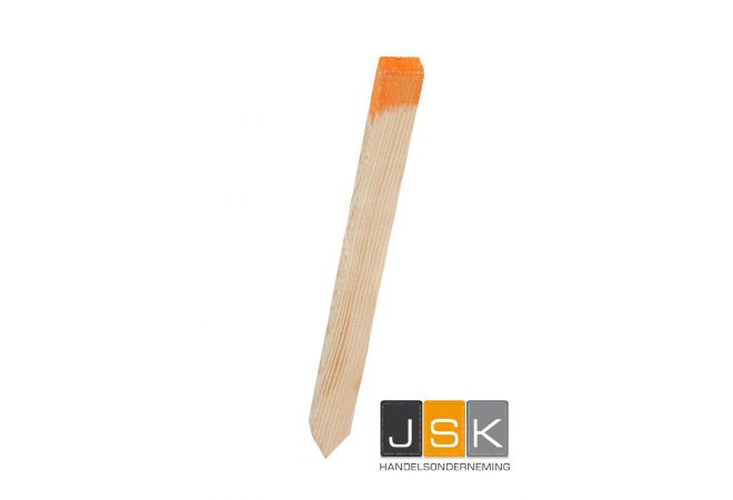 Vuren piketpaal - paalpiket - heipiket - houten piketten 22x32x600mm met oranje kop - pakket 50 stuks - JSK Handelsonderneming