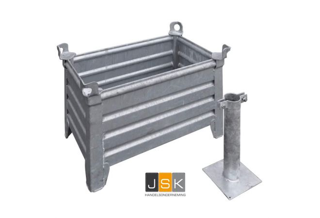 Stalenbak verzinkt exclusief paal bevestiging diameter 70 mm excl. beton 800 x 500 x 400 mm | 500kg | 1000.0002 - JSK Handelsonderneming