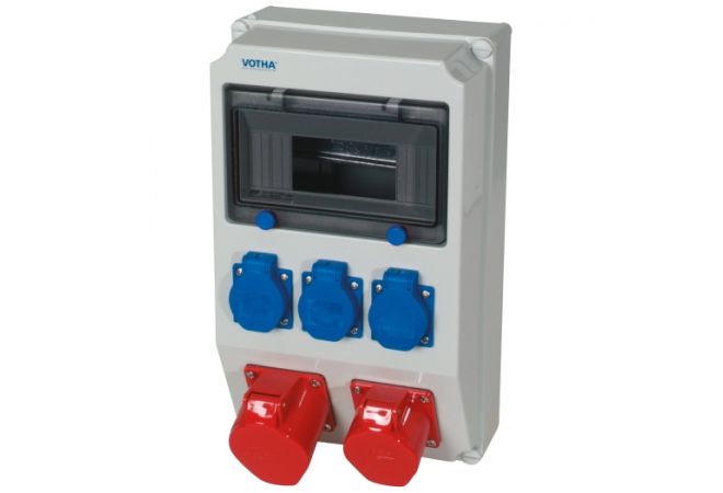 Wandverdeler | lege behuizing | niet voor-bedraad  en zonder automaten "WOLFSBURG" | 3x randaarde-contactdozen 230V | 2x CEE-Contactdoos 16A 400V 6h | 063.023.0000-L