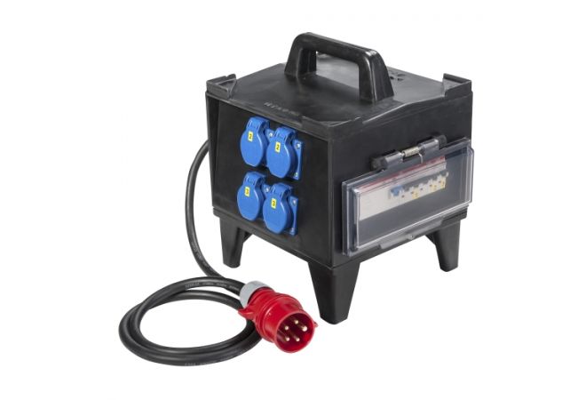 Rubberen verdeler "GLATTBACH" met 2 meter kabel 16A en stekker | 2x CEE 16A 5-polig 400V | 4x schuko 230V | 014.024.0121-1 - JSK Handelsonderneming