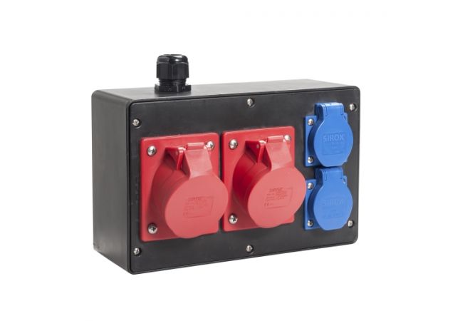 Wandverdeler bedraad Rubber 90mm 16A | 2x 16A 5p 400V | 2x randaarde-contactdoos 230V | "Gerlos" 017.022.0000 - EAN: 4028232093924