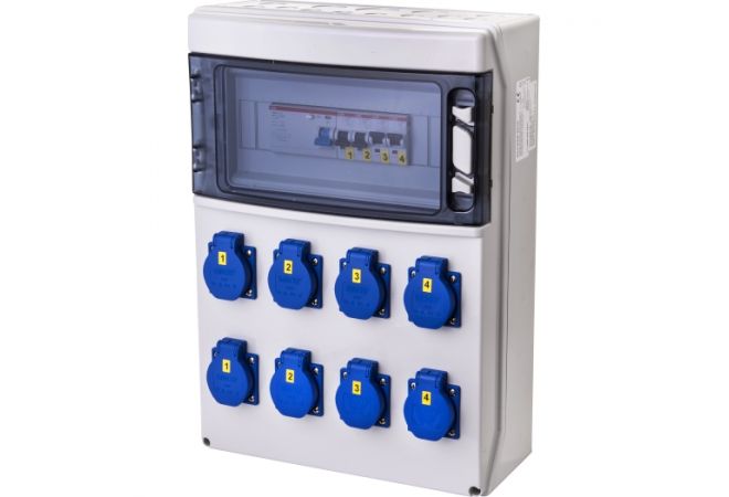 Stroomkast, stroomverdeler, bouwstroomverdeler, wandverdeler, volledig bedraad, 132 A, 16 A, 230 V, zekeringkast, opbouw, stroomverdeler, stroomverdeler