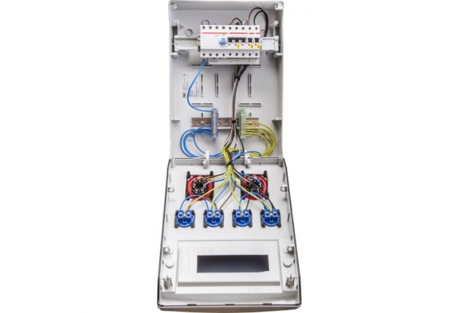 Wandverdeler bedraad  | 2x CEE 16 A 5p 380V | 4x schuko 16A 230V | "WERSAU" | 056.024.0121 - JSK Handelsonderneming