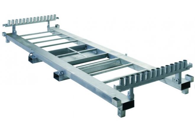 Combipallet 30 | Afmeting: 3530 (L) x 1440 (B) mm | thermisch verzinkt | 180 kg | 30 stuks bouwhekkken | 32 stuks kunststof blokken - JSK Handelsonderneming