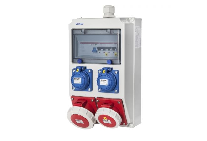 Wandverdeler - bedraad "WOLFSBURG" waterdicht | 1x CEE 32A 5p 400V | 1x CEE 16A 5p 400V | 2x schuko 230V | IP 67 | 063.112.1110-1 - JSK Handelsonderneming