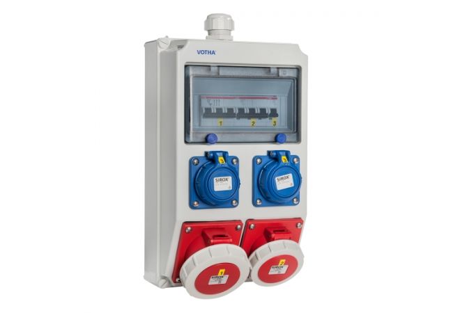 Wandverdeler - bedraad "WOLFSBURG" waterdicht | 1x CEE 32A 5p 400V | 1x CEE 16A 5p 400V | 2x schuko 230V | IP 67 | 063.112.1110-1