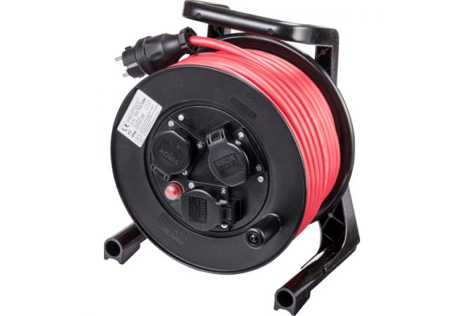 Kabelhaspel JUMBO met 3 contactdozen en zware rubber kabel H07RN-F 3 x 1,5 mm² 20 m rood | 111.113.1204 - JSK Handelsonderneming