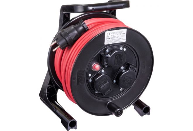 Kabelhaspel JUMBO met 3 contactdozen en zware rubber kabel H07RN-F 3 x 1,5 mm² 20 m rood | 111.113.1204 - JSK Handelsonderneming