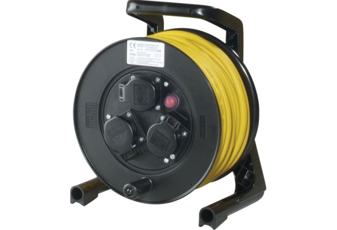 111.113.1205 Kabelhaspel JUMBO 20 meter geel met 3 contactdozen en zware rubber kabel H07RN-F 3 x 1,5 mm²  - JSK Handelsonderneming