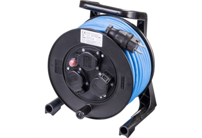 Kabelhaspel JUMBO met 3 contactdozen en zware rubber kabel H07RN-F 3 x 1,5 mm² 20 m blauw | 111.113.1206 - JSK Handelsonderneming