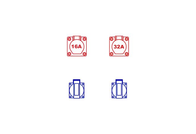 Keraf Domino wandkast IP44 CEE 16/32A | 1x CEE 16A 5p 400V | 1x CEE 32A 5p 400V | 2x schuko 16A 250V | 114626 | Gratis verzending - JSK Handelsonderneming