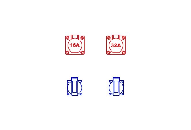 Keraf Domino wandkast IP44 CEE 16/32A | 1x CEE 16A 5p 400V | 1x CEE 32A 5p 400V | 2x schuko 16A 250V | 114626 | Gratis verzending - JSK Handelsonderneming