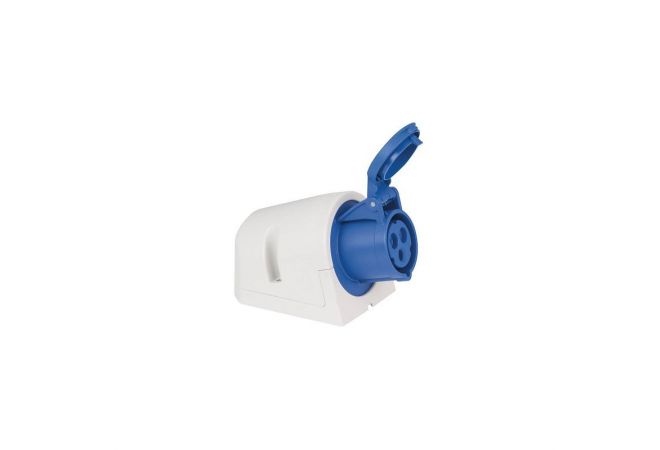 PCE, 113-6V Wandcontactdoos Ceeform, Opbouw, 16A, 3-polig, 230 V (50+60 Hz) blauw, Uurstand 6h, IP44, Kunststof, Schroefklem, Vernikkeld, met binnenliggende bevestiging601.136 / 102536