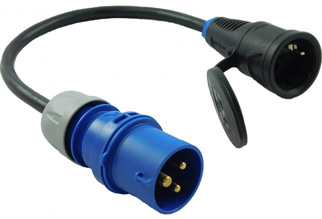 Verloop snoer | Verloop kabel | Verloop adapter CEE 32A 3-polig blauw naar Schuko 230V - 50 cm kabel 323162 - JSK Handelsonderneming