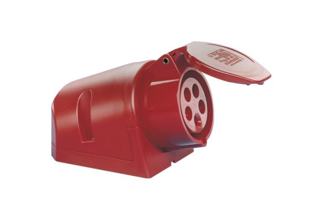 PCE 115-6V Wandcontactdoos Ceeform, Opbouw, 16A, 5-polig, 400 V (50+60 Hz) rood, Uurstand 6h, IP44, Kunststof, Schroefklem, Vernikkeld, Met Binnenliggende bevestiging, Kabelinvoermaat : M25 - 102570 / 601.156 - JSK Handelsonderneming